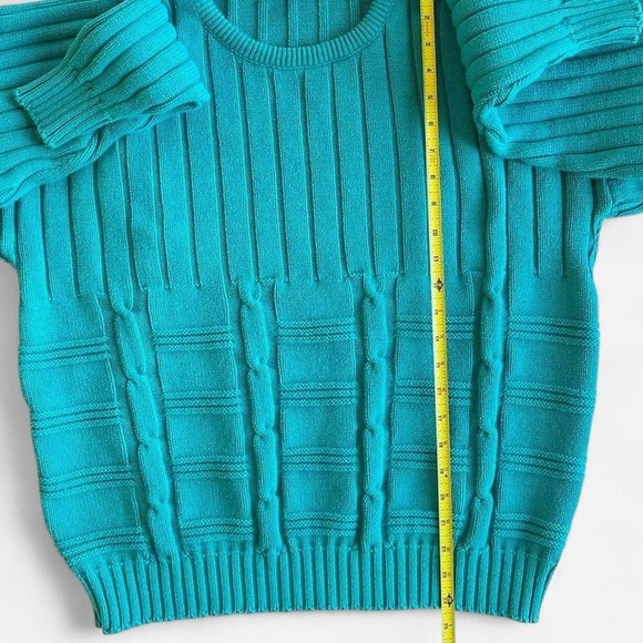 Vintage Jantzen Chunky Knit Aqua Teal Combed Cotton Sweater - Picture 8 of 8
